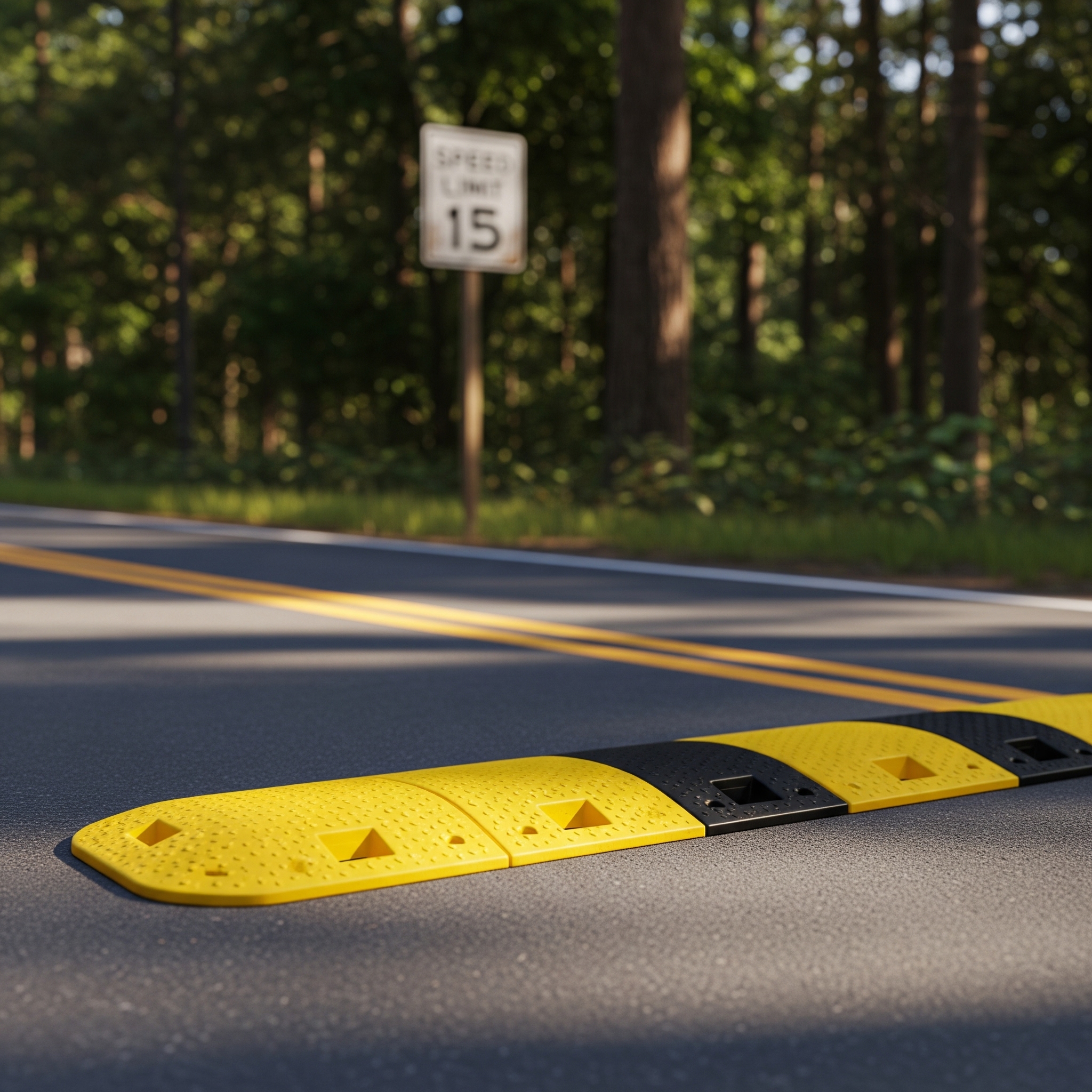 Speed Bump with 15 mph speed limit sign